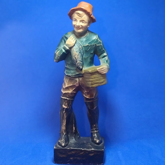 Vintage German Hand Carved & Painted Wood Figurine Fisherman - Picture 1 of 10